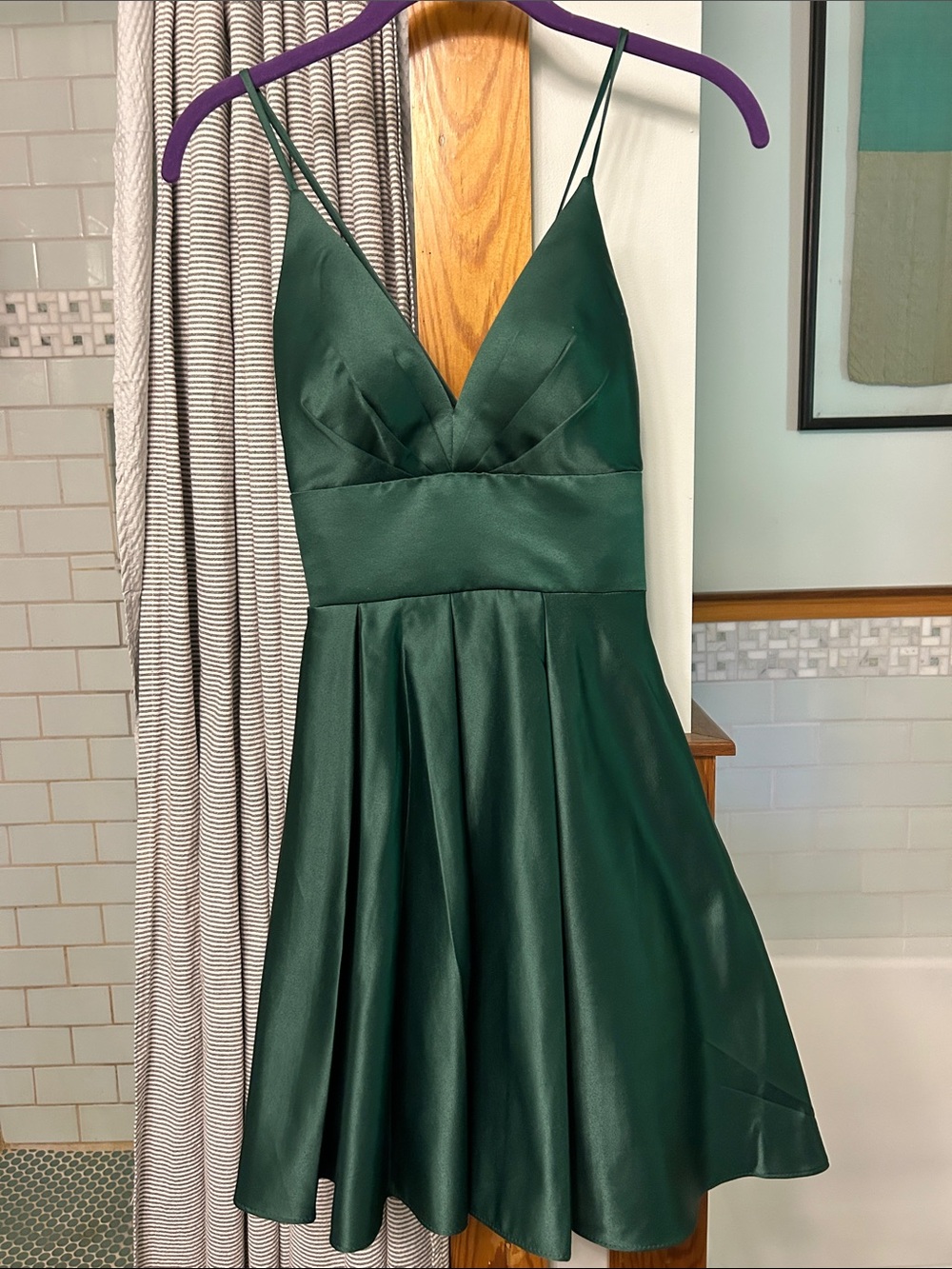 Emerald Green Formal Mini Dress with Spaghetti Straps